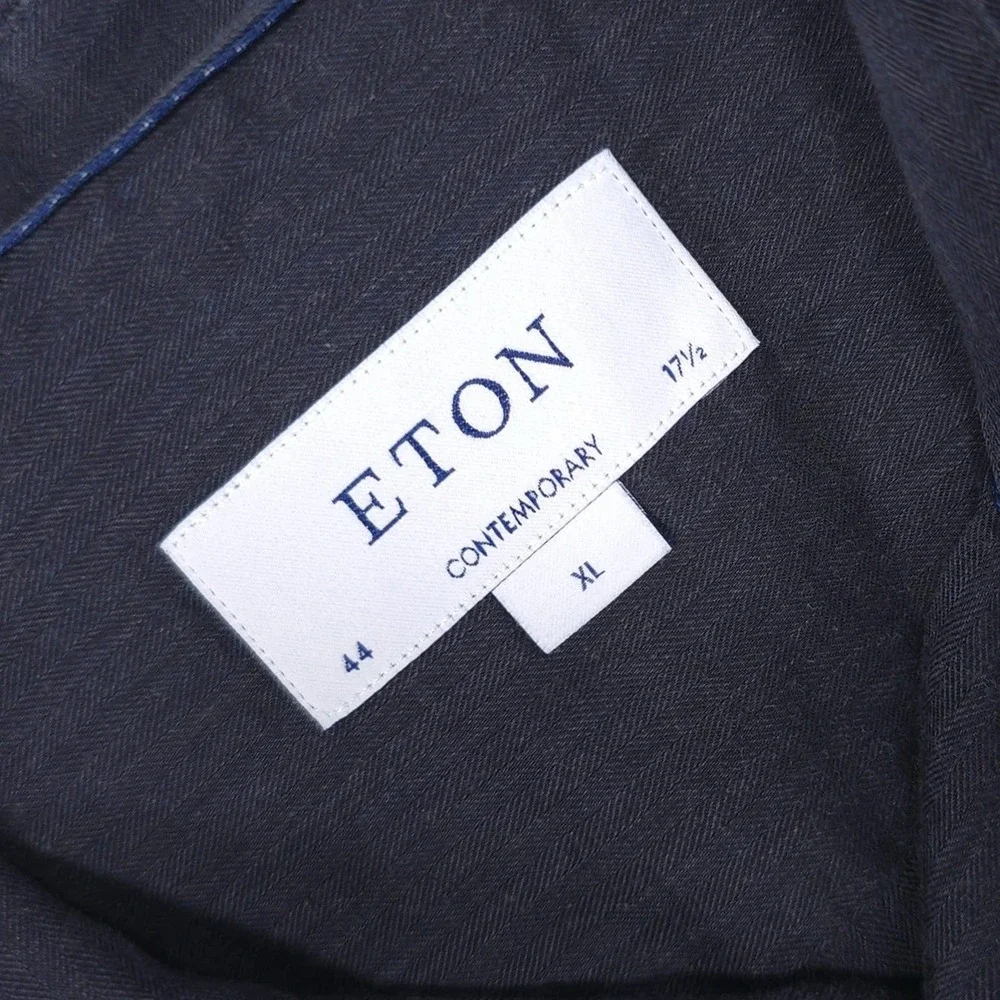 ETON Contemporary Sweden Mens Shirt 17.5 XL Navy Herringbone Cotton Romania EU44